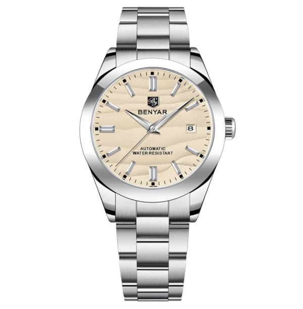 BENYAR BY-5208C Montre Homme Automatique Étanche en Acier Inoxydable - Blanc cassé