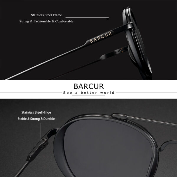 BARCUR 8509A - Lunettes de Soleil Rondes Classiques - Design Élégant et Intemporel – Image 2