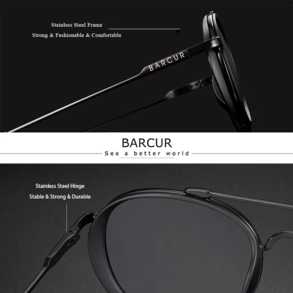Alternative view of BARCUR 8509B - Lunettes de Soleil Rondes Classiques - Design Élégant et Intemporel