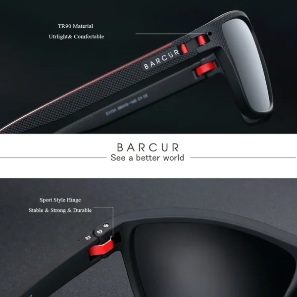 Alternative view of BARCUR 2139B - Lunettes de Sport pour Hommes - Polarisées, Légères, Idéales pour la Pêche et les Voyages (TR90)