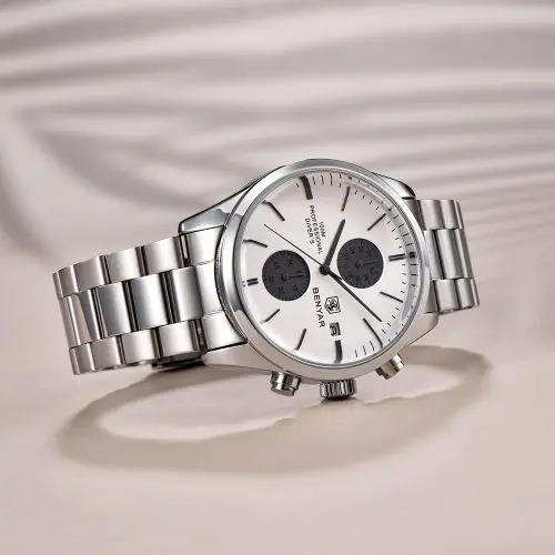 Alternative view of BENYAR BY-5187C Montre Homme Chronographe Étanche en Acier Inoxydable - Argenté & Blanc