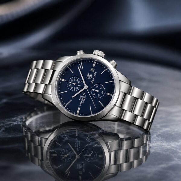 Alternative view of BENYAR BY-5187B Montre Homme Chronographe Étanche en Acier Inoxydable - Argenté & Bleu