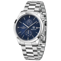 BENYAR BY-5187B Montre Homme Chronographe Étanche en Acier Inoxydable - Argenté & Bleu