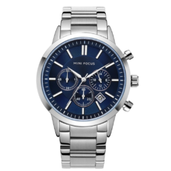MINI FOCUS MF52 – montre chronographe de luxe pour hommes avec bracelet en acier inoxydable – Gris & Bleu