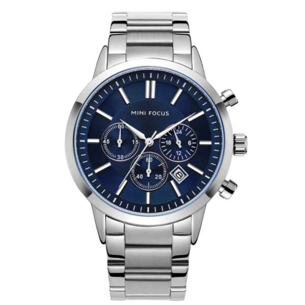MINI FOCUS MF52 – montre chronographe de luxe pour hommes avec bracelet en acier inoxydable – Gris & Bleu