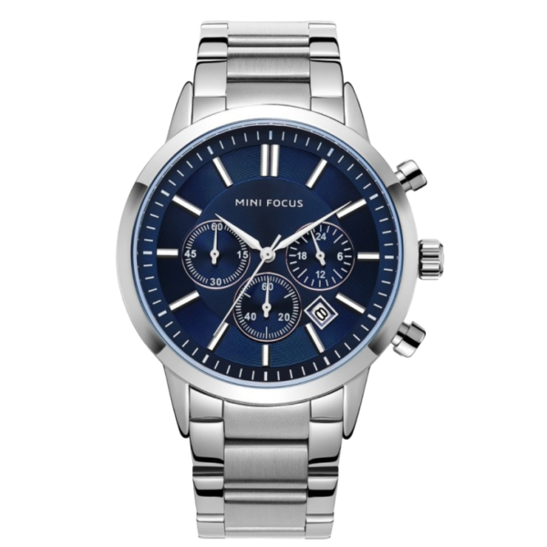 MINI FOCUS MF52 – montre chronographe de luxe pour hommes avec bracelet en acier inoxydable – Gris & Bleu