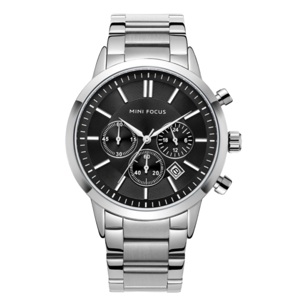 MINI FOCUS MF51 – montre chronographe de luxe pour hommes avec bracelet en acier inoxydable – Gris & Noir