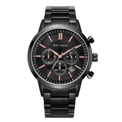 MINI FOCUS MF50 – montre chronographe de luxe pour hommes avec bracelet en acier inoxydable – Noire