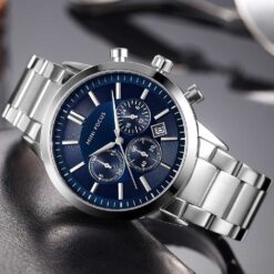 Alternative view of MINI FOCUS MF52 – montre chronographe de luxe pour hommes avec bracelet en acier inoxydable – Gris & Bleu