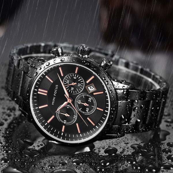 MINI FOCUS MF50 – montre chronographe de luxe pour hommes avec bracelet en acier inoxydable – Noire – Image 2