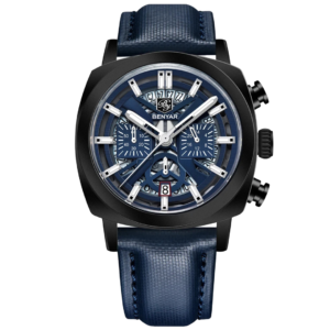 BENYAR BY-5205C – montre classique de luxe pour hommes avec bracelet en cuir - Bleu & Noir