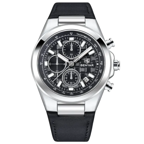 BENYAR BY-5206A – montre classique de luxe pour hommes avec bracelet en cuir - Noire