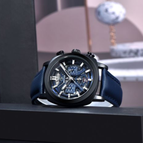 BENYAR BY-5205C – montre classique de luxe pour hommes avec bracelet en cuir - Bleu & Noir – Image 5