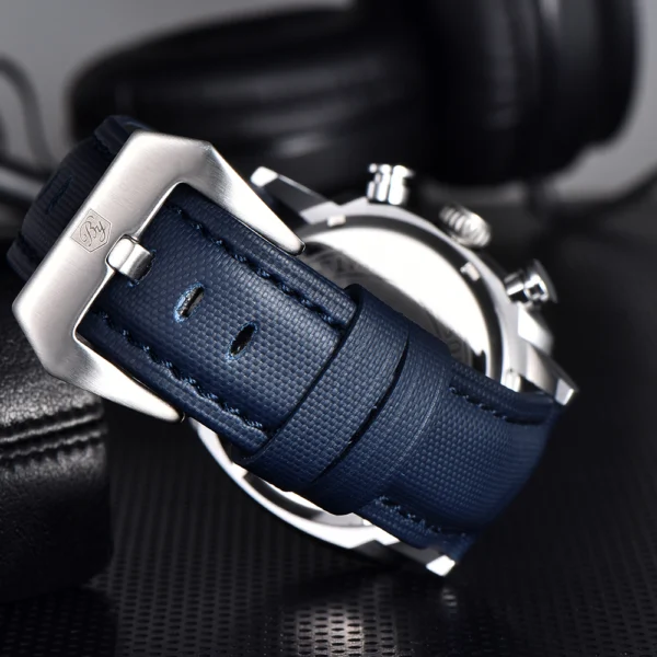 Alternative view of BENYAR BY-5205B – montre classique de luxe pour hommes avec bracelet en cuir - Bleu & Argenté