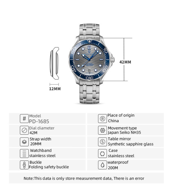PAGANI DESIGN PD-1685B - Montre Homme Automatique Étanche en Acier Inoxydable - Grise – Image 8