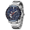BENYAR BY-5175A Montre Homme Chronographe Étanche avec bracelet en Acier inoxydable - Bleu