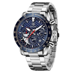BENYAR BY-5175A Montre Homme Chronographe Étanche avec bracelet en Acier inoxydable - Bleu