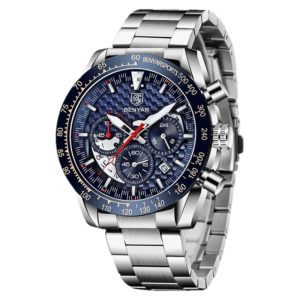 BENYAR BY-5175A Montre Homme Chronographe Étanche avec bracelet en Acier inoxydable - Bleu