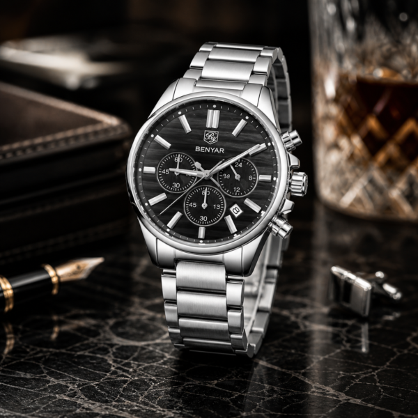 Alternative view of BENYAR BY-5214A Montre Homme Chronographe Étanche en Acier Inoxydable - Noir