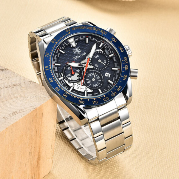 BENYAR BY-5175A Montre Homme Chronographe Étanche avec bracelet en Acier inoxydable - Bleu – Image 2