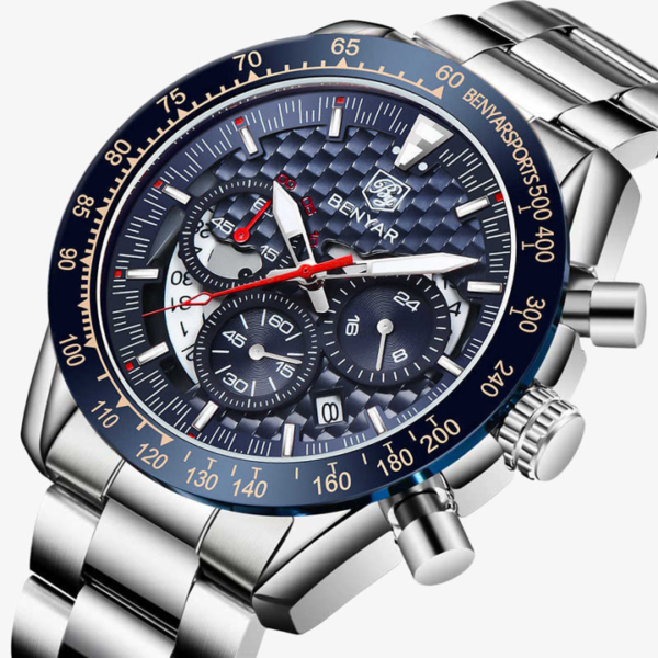 BENYAR BY-5175A Montre Homme Chronographe Étanche avec bracelet en Acier inoxydable - Bleu – Image 3