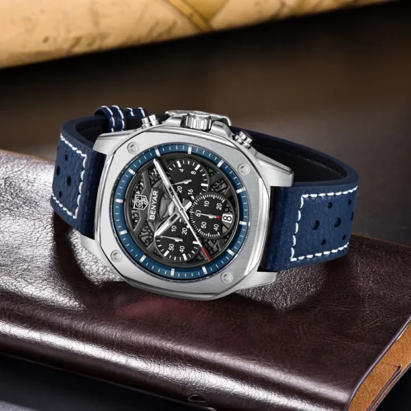 Alternative view of BENYAR BY-5222B – montre classique de luxe pour hommes avec bracelet en cuir - Bleu