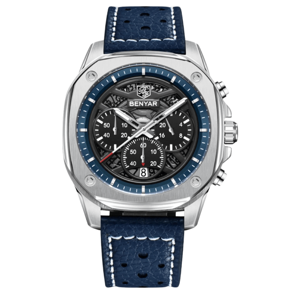 BENYAR BY-5222B – montre classique de luxe pour hommes avec bracelet en cuir - Bleu