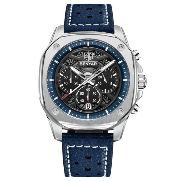 BENYAR BY-5222B – montre classique de luxe pour hommes avec bracelet en cuir - Bleu