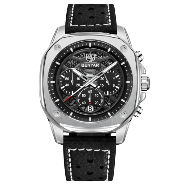 BENYAR BY-5222A – montre classique de luxe pour hommes avec bracelet en cuir - Noir