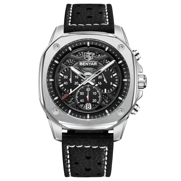 BENYAR BY-5222A – montre classique de luxe pour hommes avec bracelet en cuir - Noir