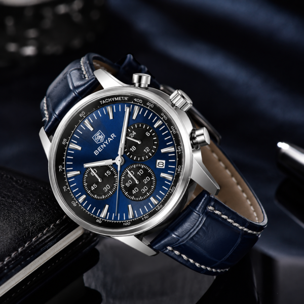 Alternative view of BENYAR BY-5213B Montre Homme Chronographe Bleu – Bracelet en Cuir, Style Sport Chic & Étanche