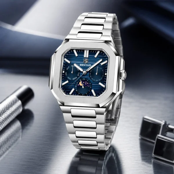 Alternative view of BENYAR BY-5221E Montre Homme Classique Étanche en Acier Inoxydable - Bleu