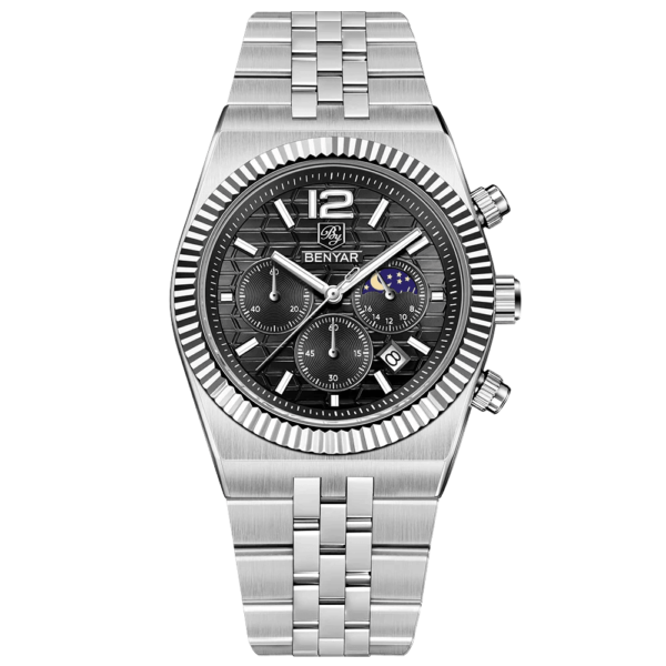 BENYAR BY-5225A Montre Homme Chronographe Étanche en Acier Inoxydable - noir