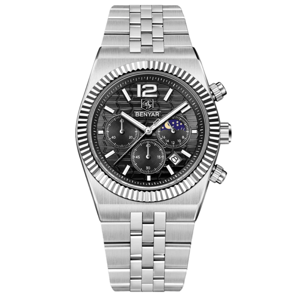 BENYAR BY-5225A Montre Homme Chronographe Étanche en Acier Inoxydable - noir
