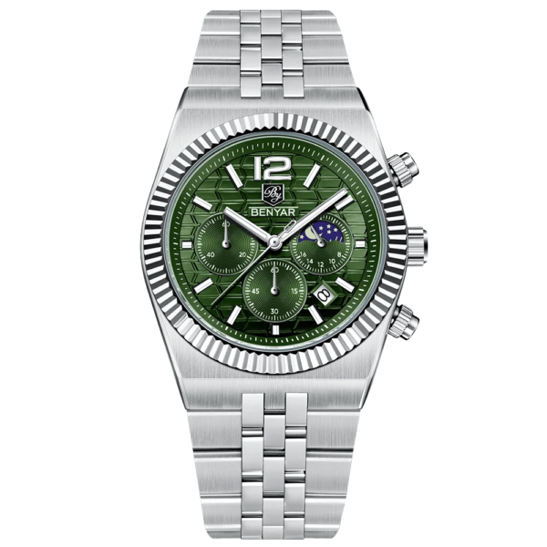 BENYAR BY-5225C Montre Homme Chronographe Étanche en Acier Inoxydable - Vert