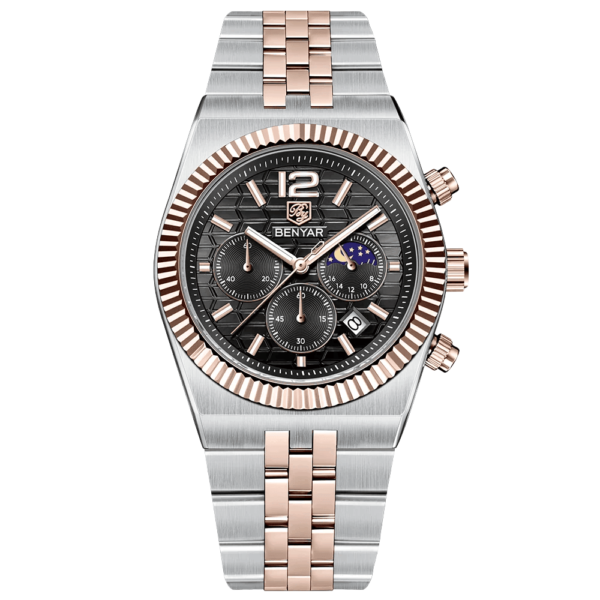 BENYAR BY-5225E Montre Homme Chronographe Étanche en Acier Inoxydable - Noir & Bronze
