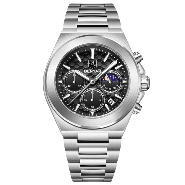 BENYAR BY-5250A Montre Homme Chronographe Étanche en Acier Inoxydable - Noir