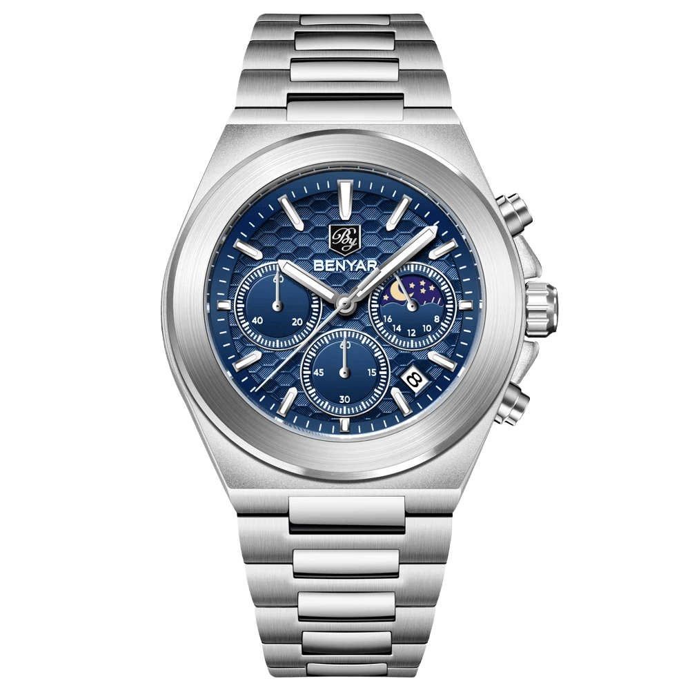 BENYAR BY-5250B Montre Homme Chronographe Étanche en Acier Inoxydable - Bleu