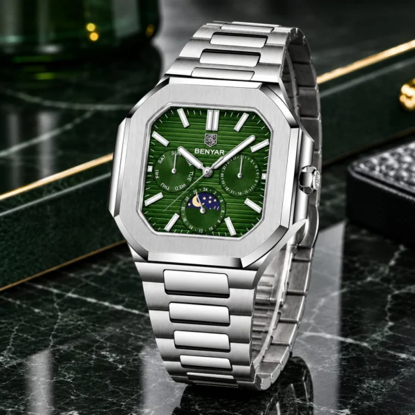 Alternative view of BENYAR BY-5221C Montre Homme Classique Étanche en Acier Inoxydable - Vert
