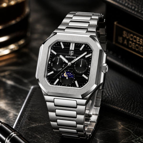 Alternative view of BENYAR BY-5221A Montre Homme Classique Étanche en Acier Inoxydable - Noir