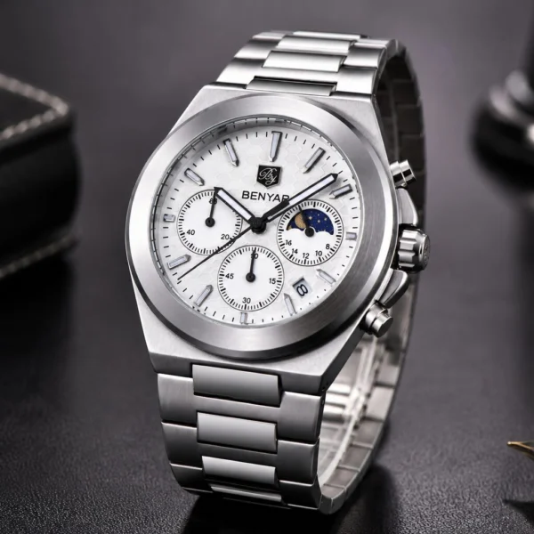 Alternative view of BENYAR BY-5250D Montre Homme Chronographe Étanche en Acier Inoxydable - Blanc