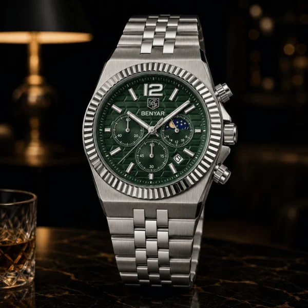 Alternative view of BENYAR BY-5225C Montre Homme Chronographe Étanche en Acier Inoxydable - Vert