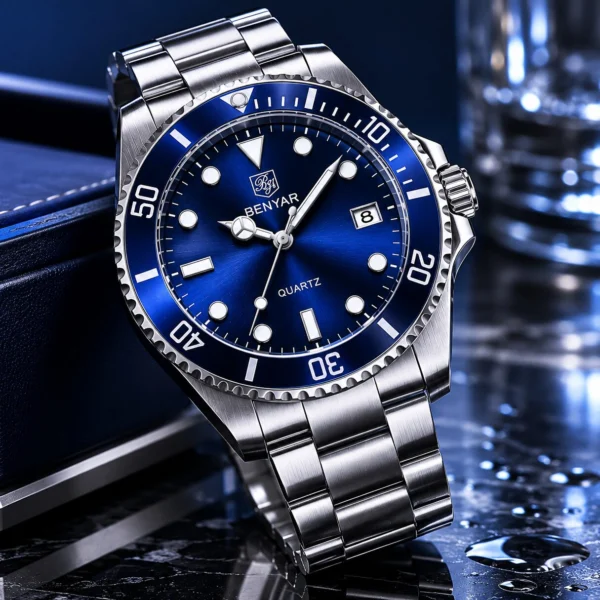 Alternative view of BENYAR BY-5223C Montre Homme Classique Étanche en Acier Inoxydable - Bleu