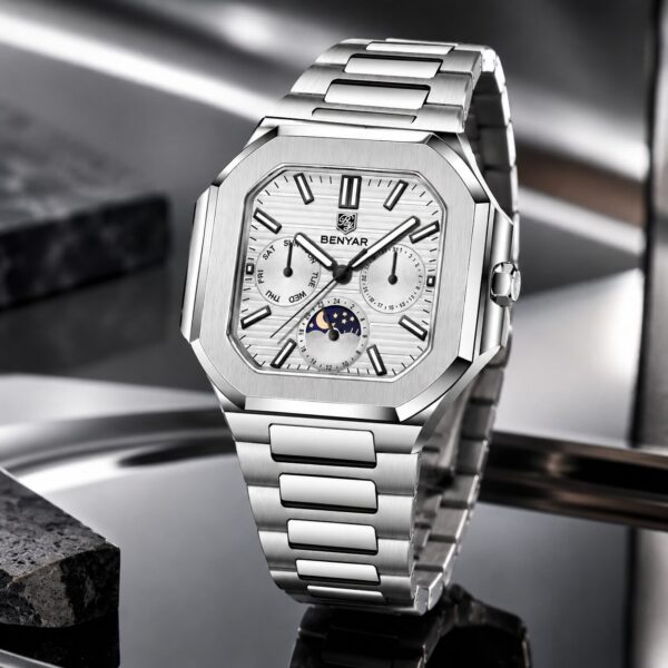 Alternative view of BENYAR BY-5221B Montre Homme Classique Étanche en Acier Inoxydable - Blanc