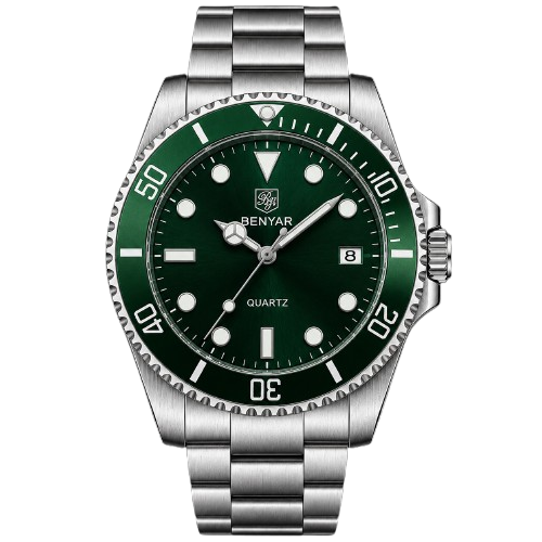BENYAR BY-5223B Montre Homme Classique Étanche en Acier Inoxydable - Vert
