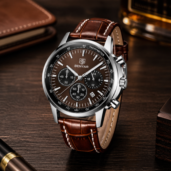 Alternative view of BENYAR BY-5213C Montre Homme Chronographe Marron – Bracelet en Cuir, Style Sport Chic & Étanche
