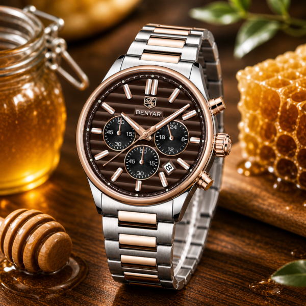 Alternative view of BENYAR BY-5214E Montre Homme Chronographe Étanche en Acier Inoxydable - marron & bronze