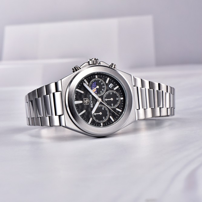 BENYAR BY-5250A Montre Homme Chronographe Étanche en Acier Inoxydable - Noir – Image 3