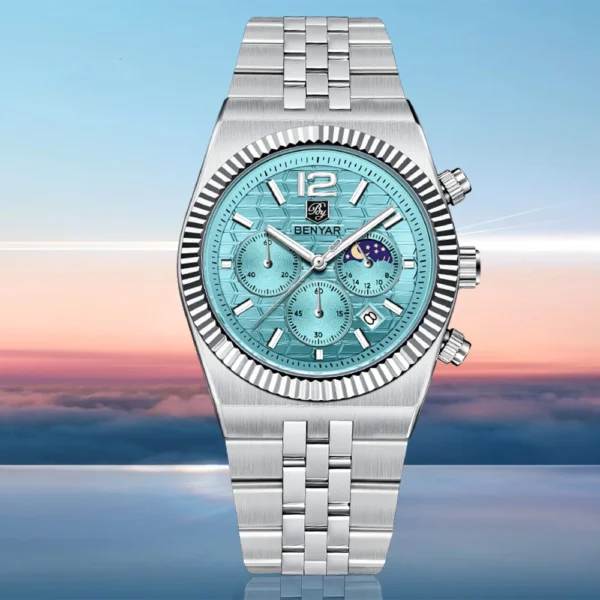 Alternative view of BENYAR BY-5225D Montre Homme Chronographe Étanche en Acier Inoxydable - Bleu