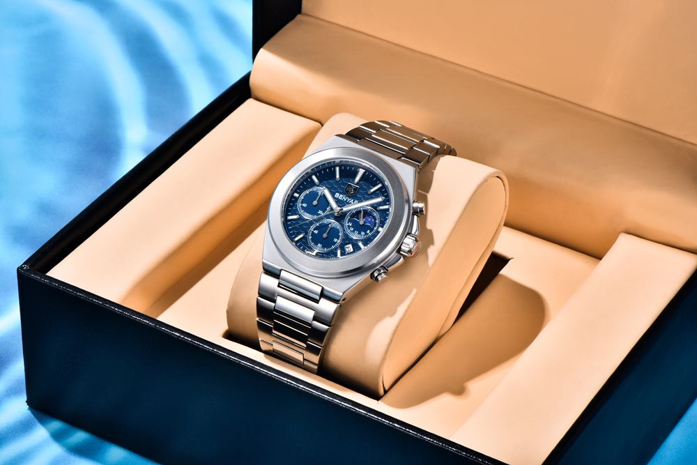 BENYAR BY-5250B Montre Homme Chronographe Étanche en Acier Inoxydable - Bleu – Image 4